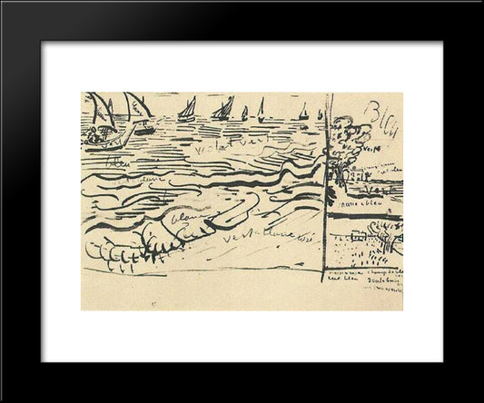 Fishing Boats At Sea 20x24 Black Modern Wood Framed Art Print Poster by Van Gogh, Vincent
