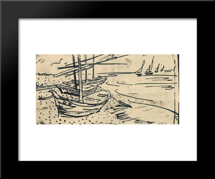 Fishing Boats On The Beach 20x24 Black Modern Wood Framed Art Print Poster by Van Gogh, Vincent