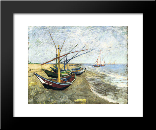 Fishing Boats On The Beach At Les Saintes-Maries-De-La-Mer 20x24 Black Modern Wood Framed Art Print Poster by Van Gogh, Vincent