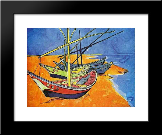 Fishing Boats On The Beach At Saintes-Maries-De-La-Mer 20x24 Black Modern Wood Framed Art Print Poster by Van Gogh, Vincent