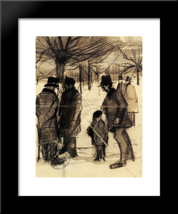 Five Men And A Child In The Snow 20x24 Black Modern Wood Framed Art Print Poster by Van Gogh, Vincent