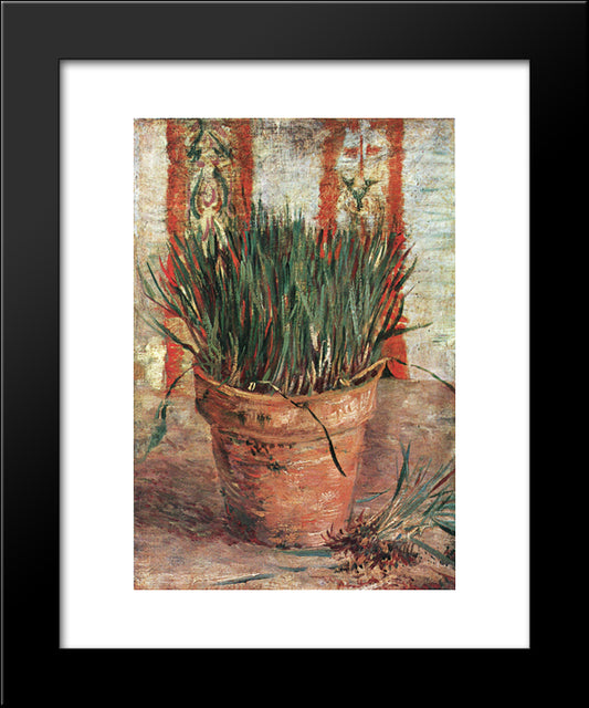 Flowerpot With Chives 20x24 Black Modern Wood Framed Art Print Poster by Van Gogh, Vincent