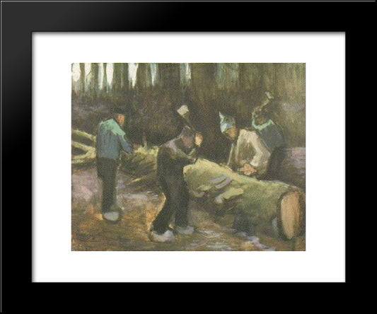 Four Men Cutting Wood 20x24 Black Modern Wood Framed Art Print Poster by Van Gogh, Vincent