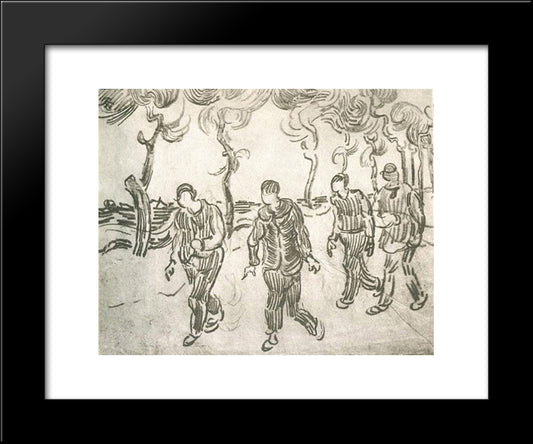 Four Men On A Road With Pine Trees 20x24 Black Modern Wood Framed Art Print Poster by Van Gogh, Vincent