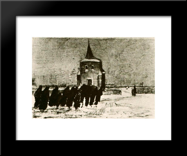 Funeral In The Snow Near The Old Tower 20x24 Black Modern Wood Framed Art Print Poster by Van Gogh, Vincent