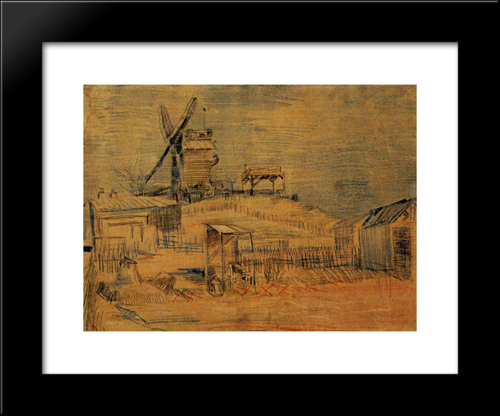 Gardens On Montmartre And The Blute-Fin Windmill 20x24 Black Modern Wood Framed Art Print Poster by Van Gogh, Vincent