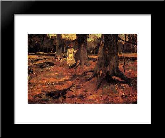 Girl In White In The Woods 20x24 Black Modern Wood Framed Art Print Poster by Van Gogh, Vincent