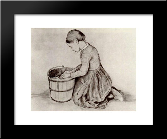 Girl Kneeling In Front Of A Bucket 20x24 Black Modern Wood Framed Art Print Poster by Van Gogh, Vincent