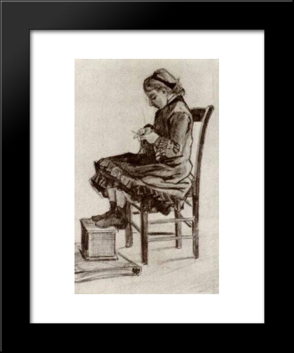 Girl Sitting, Knitting 20x24 Black Modern Wood Framed Art Print Poster by Van Gogh, Vincent