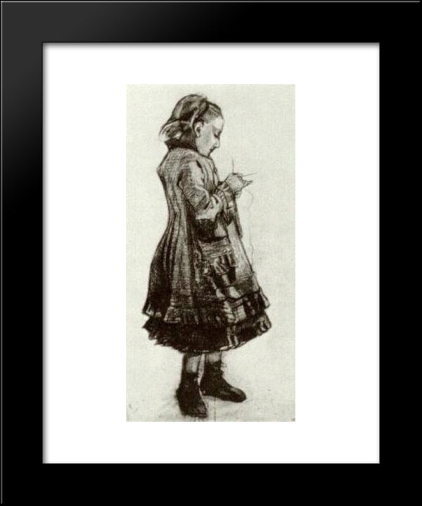 Girl Standing, Knitting 20x24 Black Modern Wood Framed Art Print Poster by Van Gogh, Vincent