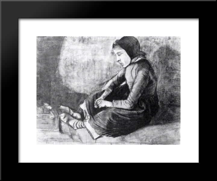 Girl With Black Cap Sitting On The Ground 20x24 Black Modern Wood Framed Art Print Poster by Van Gogh, Vincent