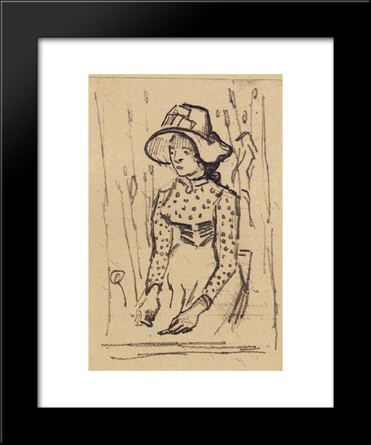 Girl With Straw Hat, Sitting In The Wheat 20x24 Black Modern Wood Framed Art Print Poster by Van Gogh, Vincent