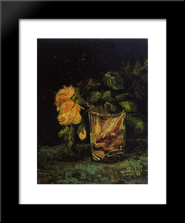 Glass With Roses 20x24 Black Modern Wood Framed Art Print Poster by Van Gogh, Vincent