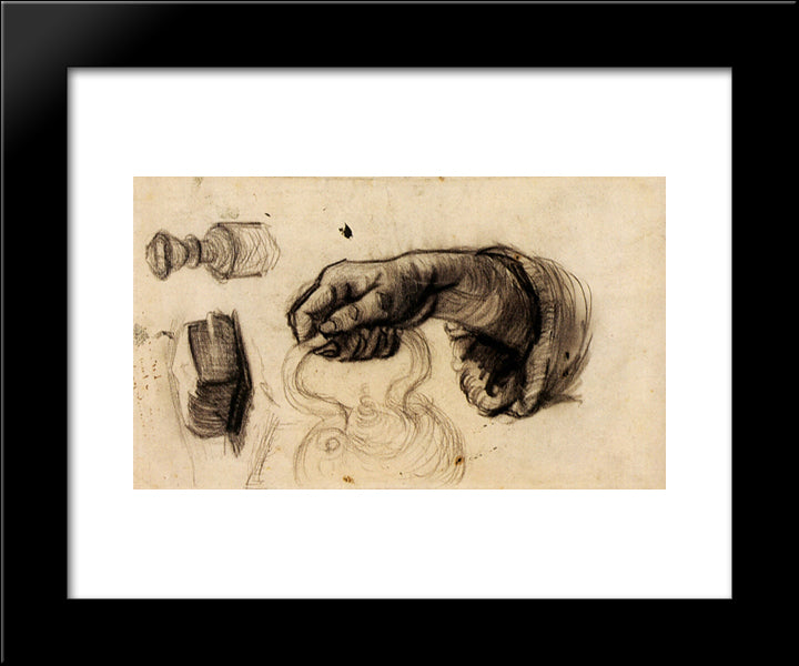 Hand With A Pot, The Knob Of A Chair And A Hunk Of Bread 20x24 Black Modern Wood Framed Art Print Poster by Van Gogh, Vincent