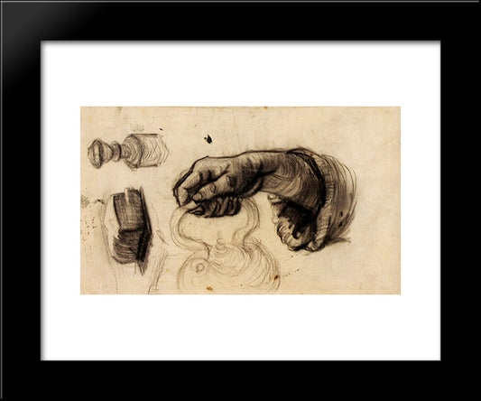 Hand With A Pot, The Knob Of A Chair And A Hunk Of Bread 20x24 Black Modern Wood Framed Art Print Poster by Van Gogh, Vincent