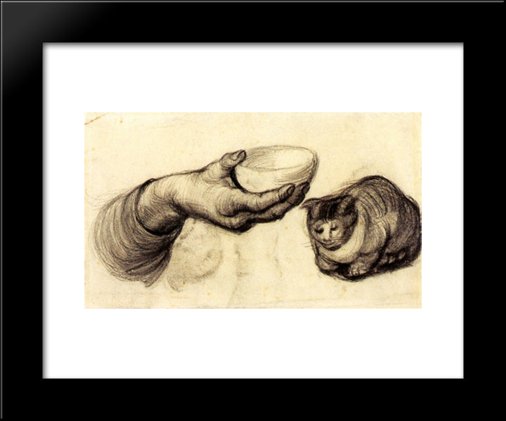 Hand With Bowl And A Cat 20x24 Black Modern Wood Framed Art Print Poster by Van Gogh, Vincent