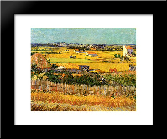 Harvest At La Crau, With Montmajour In The Background 20x24 Black Modern Wood Framed Art Print Poster by Van Gogh, Vincent