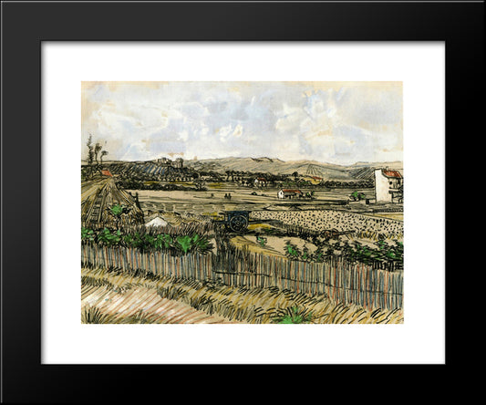 Harvest In Provence, At The Left Montmajour 20x24 Black Modern Wood Framed Art Print Poster by Van Gogh, Vincent