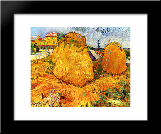 Haystacks In Provence 20x24 Black Modern Wood Framed Art Print Poster by Van Gogh, Vincent