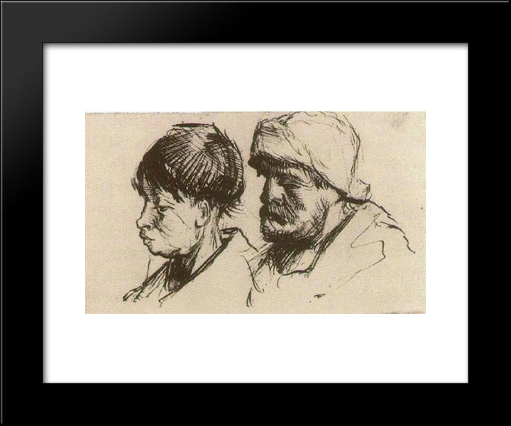 Head Of A Girl, Bareheaded, And Head Of A Man With Beard And Cap 20x24 Black Modern Wood Framed Art Print Poster by Van Gogh, Vincent