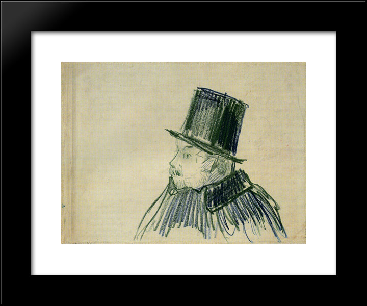 Head Of A Man With A Top Hat 20x24 Black Modern Wood Framed Art Print Poster by Van Gogh, Vincent