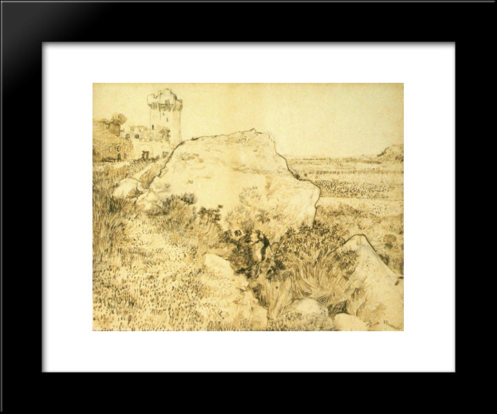 Hill With The Ruins Of Montmajour 20x24 Black Modern Wood Framed Art Print Poster by Van Gogh, Vincent