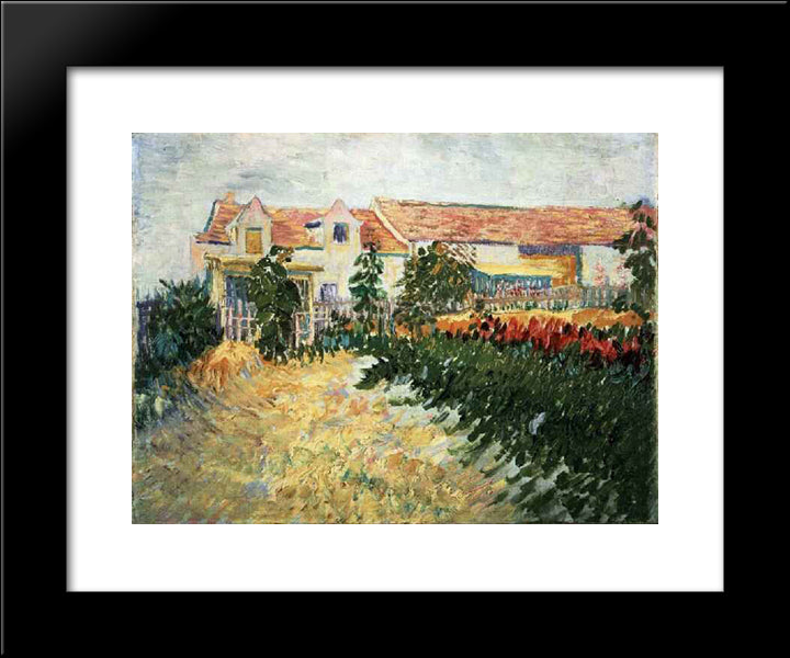 House With Sunflowers 20x24 Black Modern Wood Framed Art Print Poster by Van Gogh, Vincent