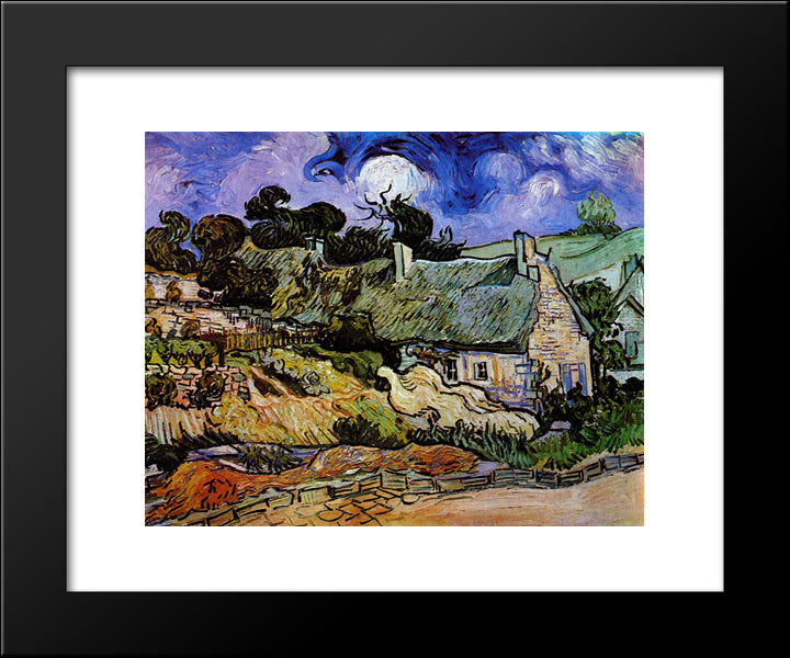 Houses With Thatched Roofs, Cordeville 20x24 Black Modern Wood Framed Art Print Poster by Van Gogh, Vincent