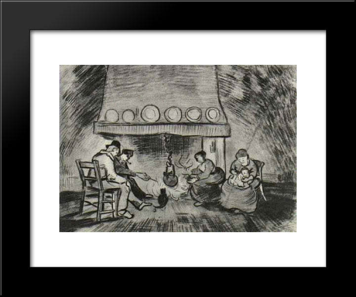 Interior Of A Farm With Figures At The Fireside 20x24 Black Modern Wood Framed Art Print Poster by Van Gogh, Vincent