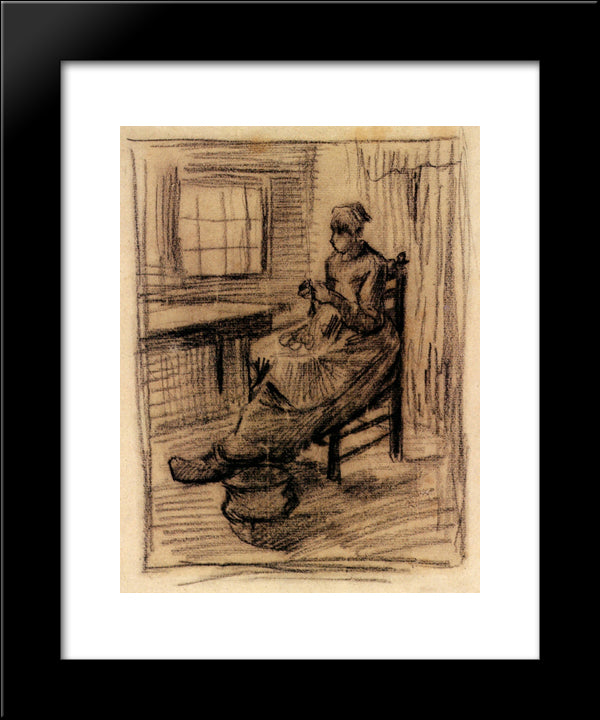 Interior With Peasant Woman Peeling Potatoes 20x24 Black Modern Wood Framed Art Print Poster by Van Gogh, Vincent