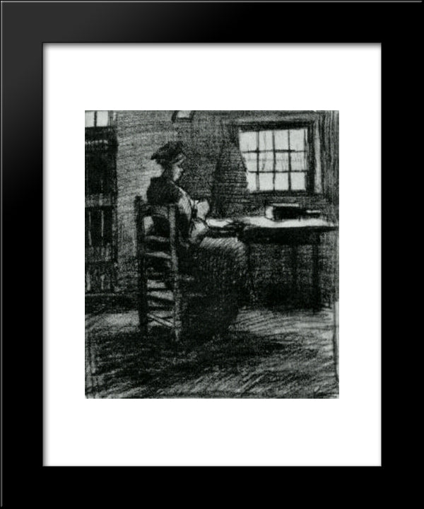 Interior With Peasant Woman Sewing 20x24 Black Modern Wood Framed Art Print Poster by Van Gogh, Vincent