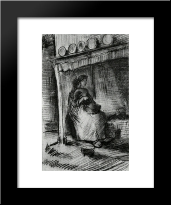 Interior With Peasant Woman Sitting Near The Fireplace 20x24 Black Modern Wood Framed Art Print Poster by Van Gogh, Vincent