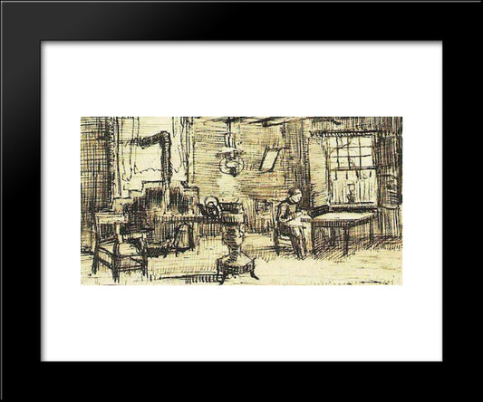 Interior With Woman Sewing 20x24 Black Modern Wood Framed Art Print Poster by Van Gogh, Vincent