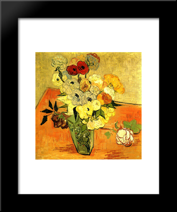 Japanese Vase With Roses And Anemones 20x24 Black Modern Wood Framed Art Print Poster by Van Gogh, Vincent