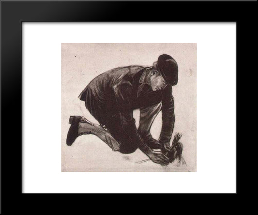 Kneeling Man, Planting 20x24 Black Modern Wood Framed Art Print Poster by Van Gogh, Vincent