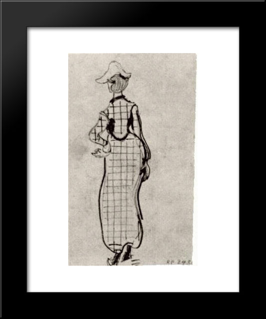 Lady With Checked Dress And Hat 20x24 Black Modern Wood Framed Art Print Poster by Van Gogh, Vincent