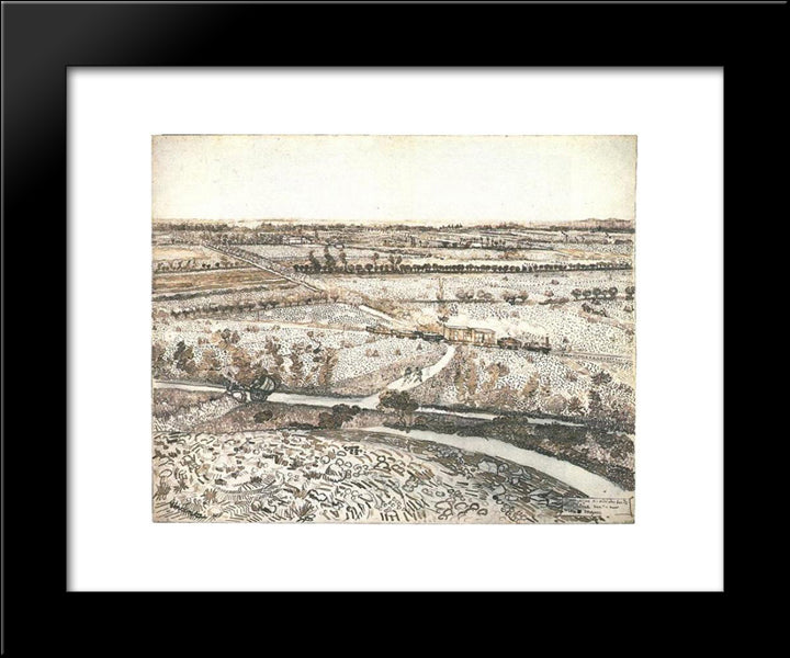 Landscape Near Montmajour With Train 20x24 Black Modern Wood Framed Art Print Poster by Van Gogh, Vincent