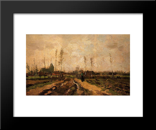 Landscape With A Church And Houses 20x24 Black Modern Wood Framed Art Print Poster by Van Gogh, Vincent