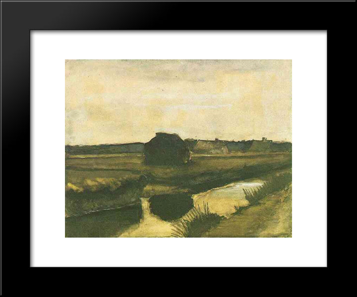 Landscape With A Stack Of Peat And Farmhouses 20x24 Black Modern Wood Framed Art Print Poster by Van Gogh, Vincent