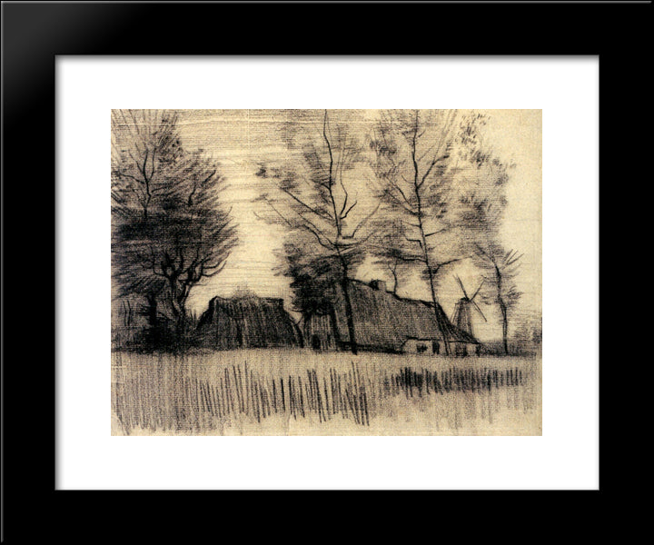 Landscape With Cottages And A Mill 20x24 Black Modern Wood Framed Art Print Poster by Van Gogh, Vincent