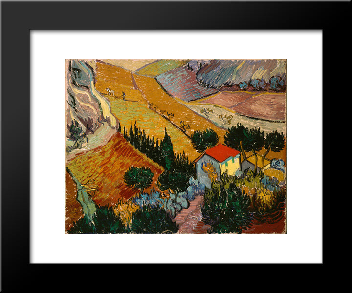 Landscape With House And Ploughman 20x24 Black Modern Wood Framed Art Print Poster by Van Gogh, Vincent