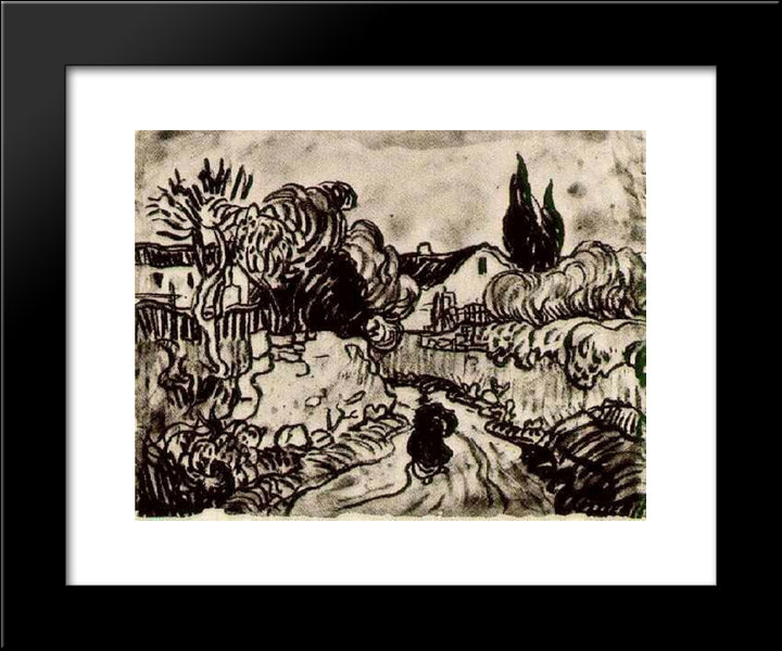 Landscape With Houses Among Trees And A Figure 20x24 Black Modern Wood Framed Art Print Poster by Van Gogh, Vincent