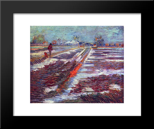 Landscape With Snow 20x24 Black Modern Wood Framed Art Print Poster by Van Gogh, Vincent