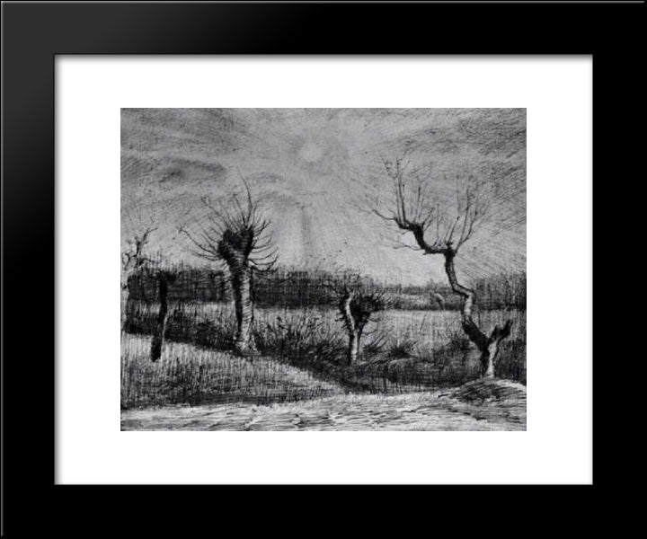 Landscape With Willows And Sun Shining Through The Clouds 20x24 Black Modern Wood Framed Art Print Poster by Van Gogh, Vincent