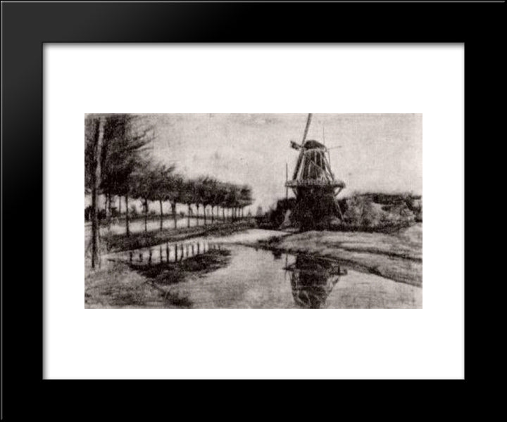 Landscape With Windmill 20x24 Black Modern Wood Framed Art Print Poster by Van Gogh, Vincent