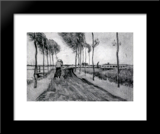 Landscape With Woman Walking 20x24 Black Modern Wood Framed Art Print Poster by Van Gogh, Vincent