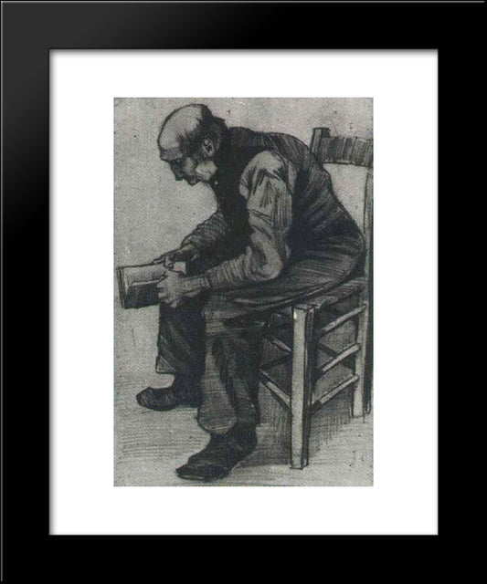 Man, Sitting, Reading A Book 20x24 Black Modern Wood Framed Art Print Poster by Van Gogh, Vincent