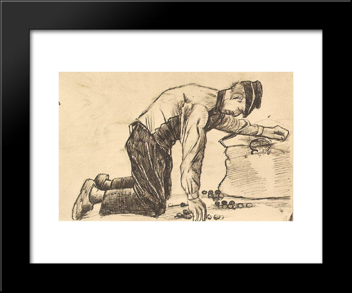 Man Putting Potatoes In A Sack 20x24 Black Modern Wood Framed Art Print Poster by Van Gogh, Vincent