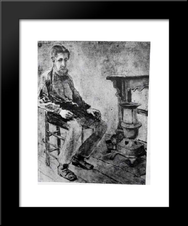 Man Sitting By The Stove The Pauper 20x24 Black Modern Wood Framed Art Print Poster by Van Gogh, Vincent