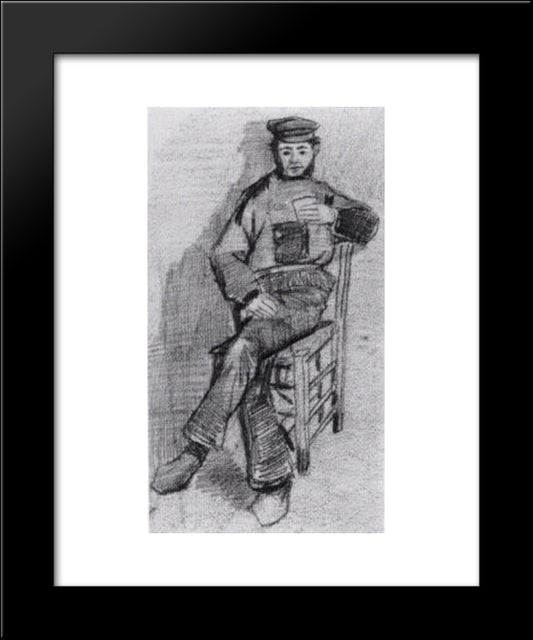 Man Sitting With A Glass In His Hand 20x24 Black Modern Wood Framed Art Print Poster by Van Gogh, Vincent